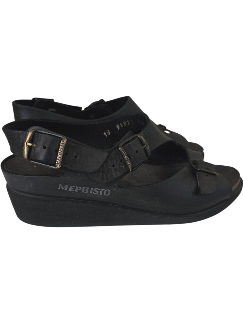mephisto elka black leather wedge sandals size 40 / 10